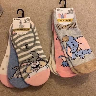 英國 迪士尼 Disney  三雙組 小飛象 桑普兔 貓 兔子dumbo thumper 斑比 短襪 襪子 現貨