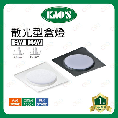 (A Light)附發票 KAOS LED 散光型盒燈 9W 15W 散光盒燈 1燈 方型崁燈 投射燈
