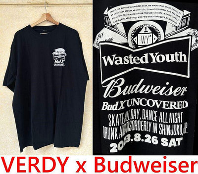 BLACK全新VERDY x  BUDWEISER百威啤酒PARTY派對限定WASTED YOUTH短T