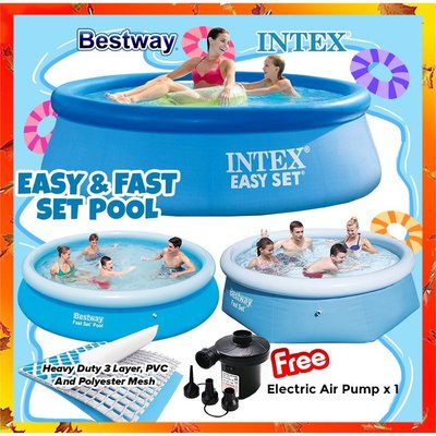 【熱賣精選】Intex  BESTWAY EASY SET 泳池大號充氣游泳池家庭圓形圓形泳池 Kolam Mandi