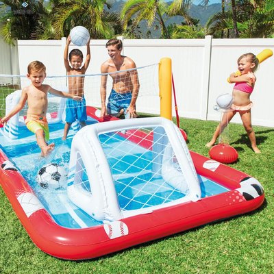 限時免運-INTEX57147 充氣娛樂兒童游泳池浴池 長方形運動場公園水池-趣多多