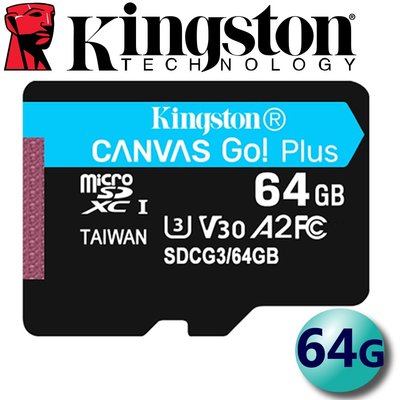 Kingston 金士頓 64GB 64G microSDXC TF U3 V30 A2 記憶卡 SDCG3/64GB