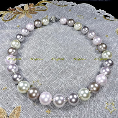 珍珠林~14m/m一珠一結大顆珍珠項鍊~南洋深海硨磲貝珍珠:白、栗紅、粉紅、淺紫、深紫#033+2