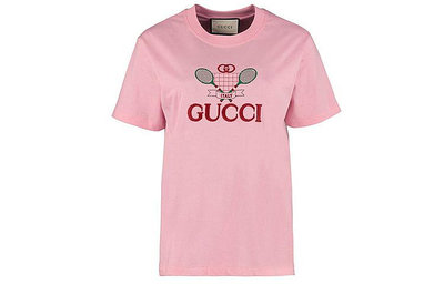 GUCCI 網球刺繡短袖T恤 女款 粉色