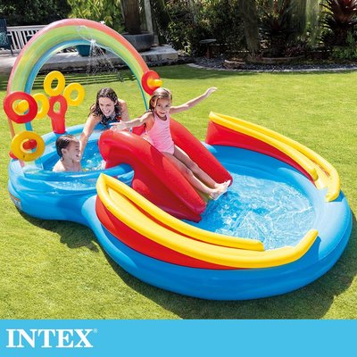 INTEX-彩虹橋噴水戲水游泳池/小滑水道297x193x25cm(175L)適用2歲+ 15120500(57453）