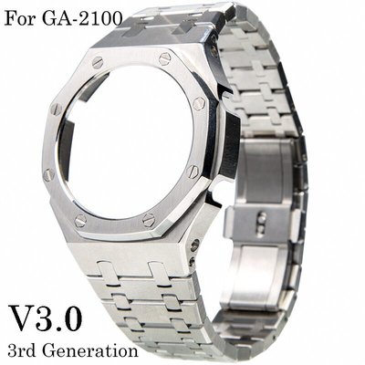 Ga-2100 第 3 代改裝 AP farm Oak 第 3 代膠帶錶帶金屬錶殼手錶配件的手錶組合錶帶
