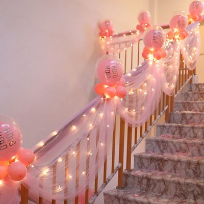 結婚用品婚房布置樓梯扶手裝飾表白生日婚禮紗幔浪漫氣球創意套裝~特價
