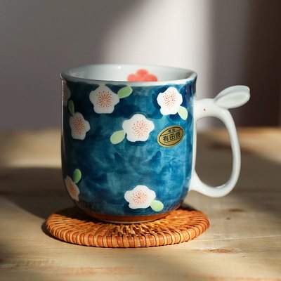 特價！日本進口有田燒手繪梅花陶瓷馬克杯可愛兔子水杯早餐咖啡杯子禮物