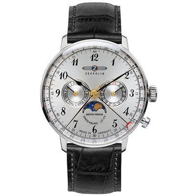 ZEPPELIN 齊柏林飛船 7036-1 手錶 40mm 德國錶 軍風 白色面盤 黑色皮錶帶 男錶女錶