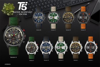 T5 sports time 運動雙環計時手錶 防水 日期視窗 皮帶錶 H3584G