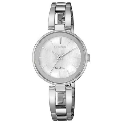 CITIZEN 光動能女錶 不鏽鋼錶帶 白珍珠母貝 EM0631-83D