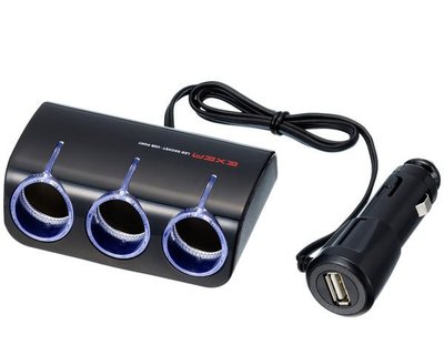 【翔浜車業】日本純㊣SEIKO 星光產業 EM-114 USB+3孔電源插座 手機車充(1.2A)