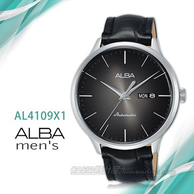 CASIO時計屋 ALBA 雅柏手錶 AL4109X1 機械男錶 皮革錶帶 漸層黑 防水100米 日期/星期顯示 全新品