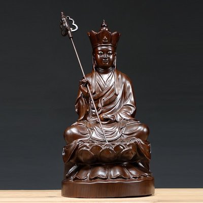 黑檀木雕地藏王擺 件實木質雕刻九華山地藏王菩薩 家居客廳裝飾品~特價