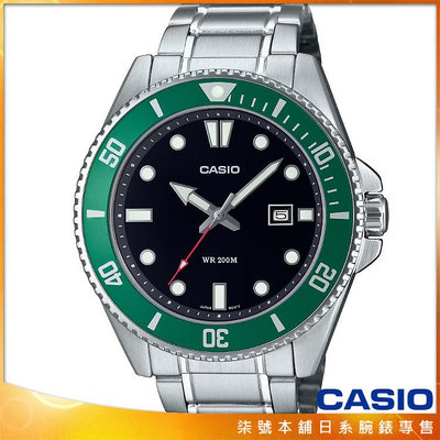 【柒號本舖】CASIO 卡西歐運動鋼帶錶-綠水鬼 / MDV-107D-3A 台灣公司貨全配盒裝