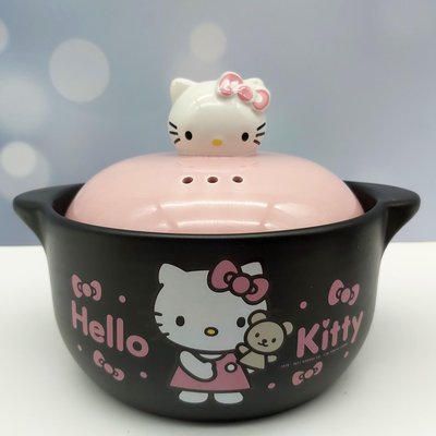 P7.二手 Hello kitty陶瓷鍋 陶瓷湯鍋 直徑約15高8.3公分 加蓋子高約15公分 鍋子煮過