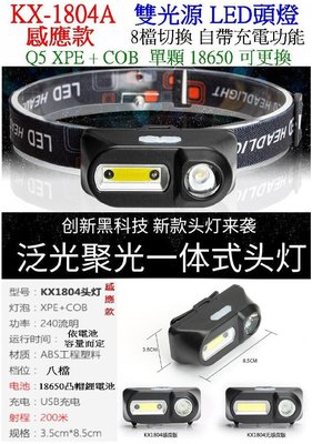 【購生活】雙光源 感應款 Q5 XPE + COB LED頭燈 18650電池 工作燈 維修燈 照明燈 USB燈 露營燈
