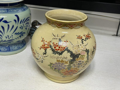 日本回流 昭和時期 田窯老薩摩燒雙款大花瓶