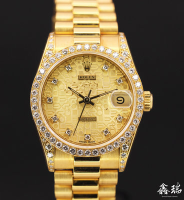 【鑫瑞鐘錶】Rolex 勞力士 Datejust 68158J 69158 中型 原廠鑽圈鑽腳 鑽石紀念面盤 18K黃金 31mm