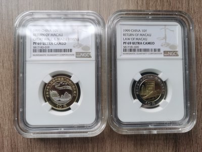 1999年澳門回歸精致紀念幣是沈陽造幣廠制造，每套兩枚重7.QR-9953