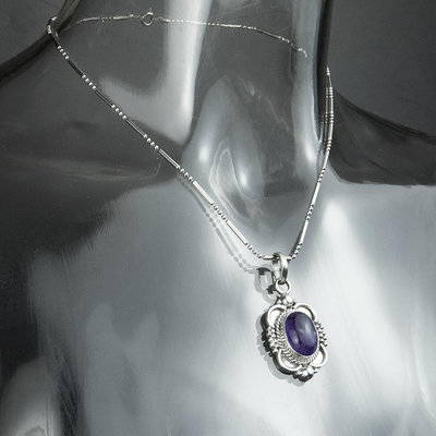 義大利925純銀Georg Jensen款式紫水晶鑲嵌吊墬項鍊