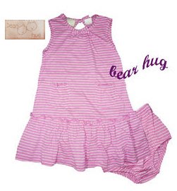 全新美國bear hug 粉桃色條紋雙口袋洋裝+小內褲套裝，3-5歲穿，質感超好~