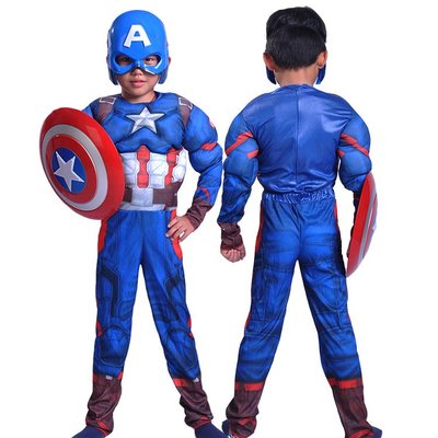 兒童美國隊長服裝 cosplay服裝 萬圣節角色扮演美國隊長面具盾牌