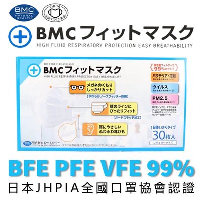 熱銷 日本正品 bmc新品成人三層一次性防護口罩30枚 17.5cm