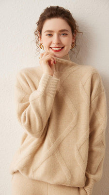 【熱賣精選】女羊毛衣 鄂爾多斯產100%純山羊絨衫女半高寬松加厚中長款毛衣大碼羊絨衫
