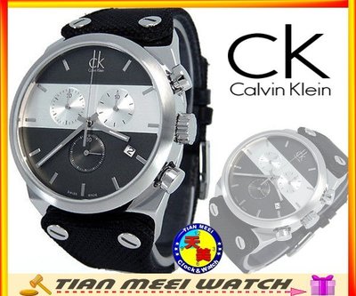 【天美鐘錶店家直營】【下殺↘超低價有保固】全新原廠CK Calvin Klein 三眼計時帆布錶款 K4B371B3