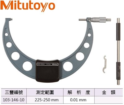 日本三豐Mitutoyo 103-146-10 外徑分厘卡 外徑測微器 225-250mm