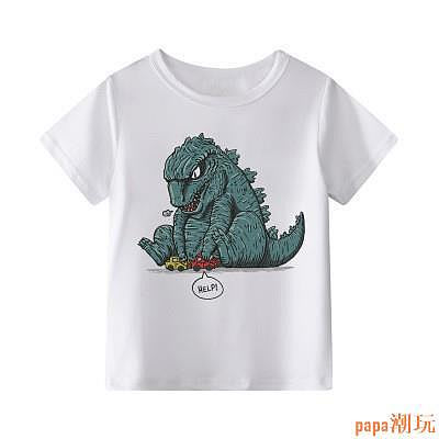 papa潮玩哥吉拉短袖T恤 NECA哥吉拉卡通男童童裝套裝小男孩Godzilla怪獸之王SHM哥吉拉兒童萬聖節套裝SPIDERMAN