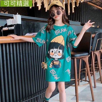 Girls' medium and long T-shirt 9-year-old girls' l女童中長款t恤~可可精選