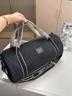 新款熱銷 Dior 迪奧旅行袋手提包大容量單肩斜挎包黑色老花旅行衣物包 26*17*22cm 明星大牌同款