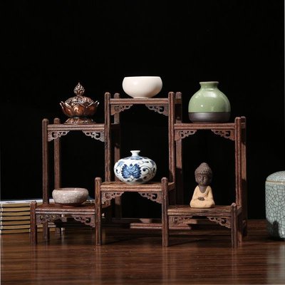 熱銷 -雞翅木博古架中式小多寶閣茶具架子實木置物架茶壺架擺件架展示架