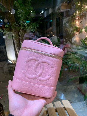 Chanel vintage 荔枝皮化妝箱 粉紅