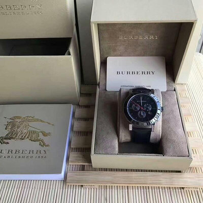 直購#代購Burberry戰馬手錶 Bu9384黑色皮帶計時日曆石英男錶BU9382 BU9383