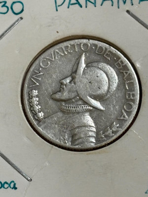 巴拿馬1930年1/4巴波亞小銀幣，免運