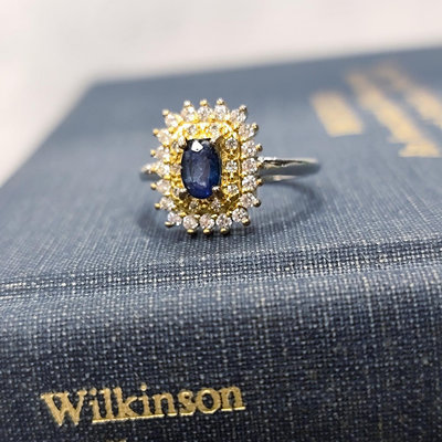特價🇬🇧 英國帶回英國HARRODS天然藍寶石戒指花朵復古活口戒托925純銀施華洛世奇水晶戒指