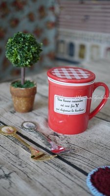 特價 日本 果醬 紅色 馬克杯 泡茶杯 進口 雜貨 設計 杯子 陶瓷 格紋 野餐 露營 咖啡-花木馬生活雜貨