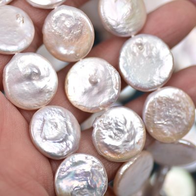 珍珠天然白色巴洛克異形珍珠 大顆粒 18-19mm 強光淡水珍珠紐扣珠配件