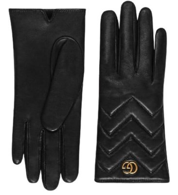 GUCCI 經典雙G Marmont人字形皮革黑色手套 全新真品 歐洲代購 義大利正品代購 台北實體店家
