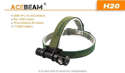 【LED Lifeway】ACEBEAM H20 1000流明 多功能燈頭燈 (1*18650)