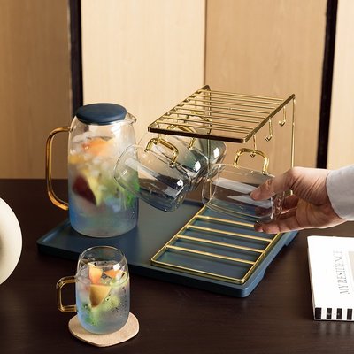 熱賣 水杯架創意杯架冷水壺水杯架子咖啡杯玻璃杯倒掛置物架瀝水托盤收納掛架