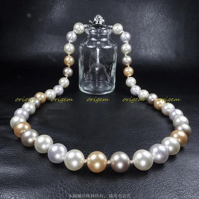珍珠林~10MM一珠一結珍珠項鍊~南洋深海硨磲貝珍珠:玫瑰金、淺紫、金黃、白 #007+2