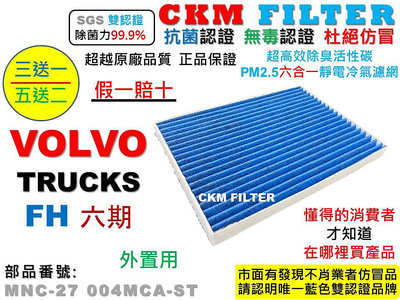 【CKM】VOLVO FH 系列 六期 外置用 抗菌認證 無毒認證 PM2.5 活性碳冷氣濾網 空氣濾網 靜電濾網
