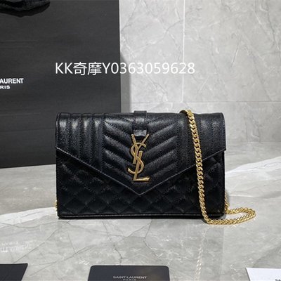 KK二手真品 SAINT LAURENT YSL 聖羅蘭  菱格紋WOC魚子醬 鏈條包 肩背包 620280 現貨