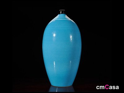 = cmCasa = [4753]新古典藝術風格設計  靛藍波紋陶瓷花瓶 大氣意境新發行