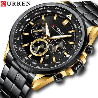 CURREN/卡瑞恩8399 鋼帶手錶簡約日歷大錶盤商務錶防水男生時裝
