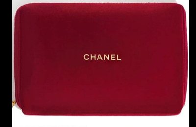 Chanel 香奈兒 絨布化妝包 紅色 聖誕節版 化妝品專櫃滿額贈